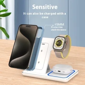 Multi functional 3-in- 1 Foldable Fast Wireless Charging Station